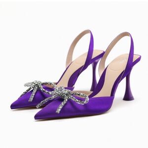 ZARA EMBELLISHED RHINESTONE BOW HEELED SLINGBACKS- Size 9 New without tag.
